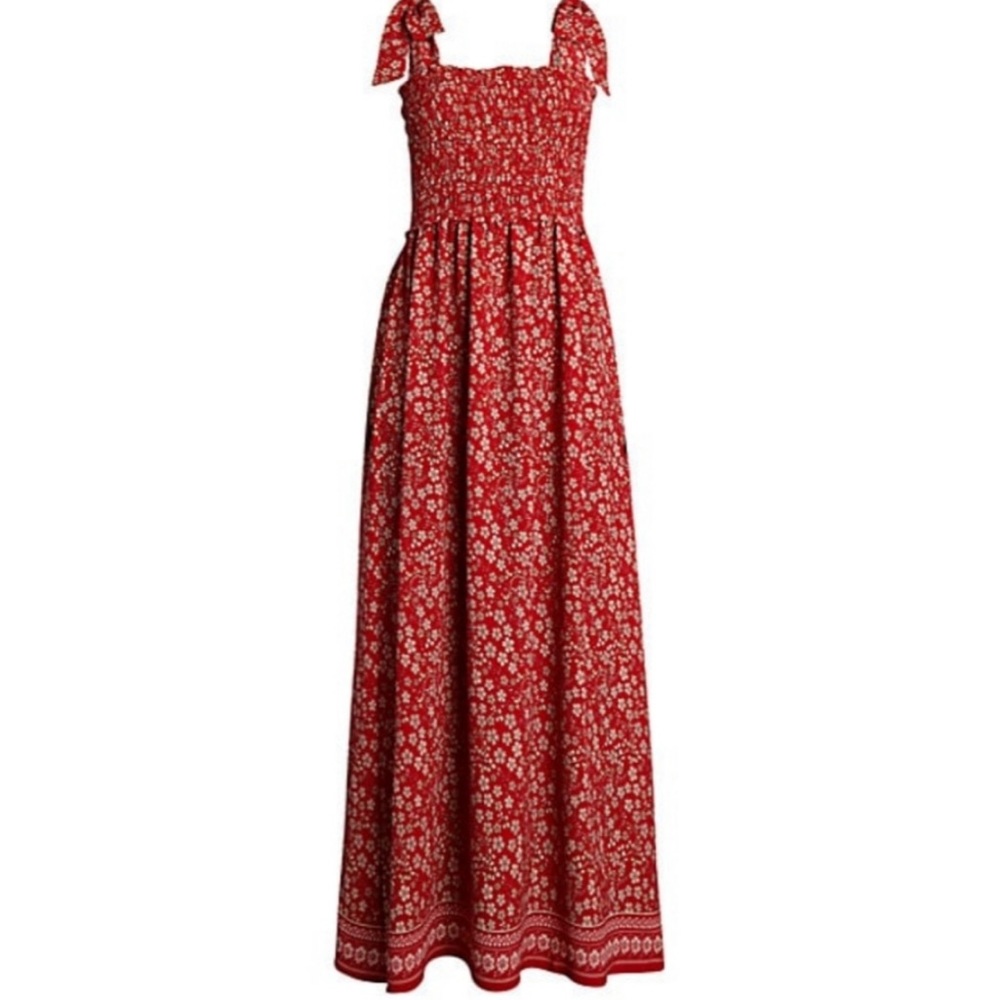 Max Studio Floral Multicolor Maxi Dress Chiffon Red Orange Boho Dress